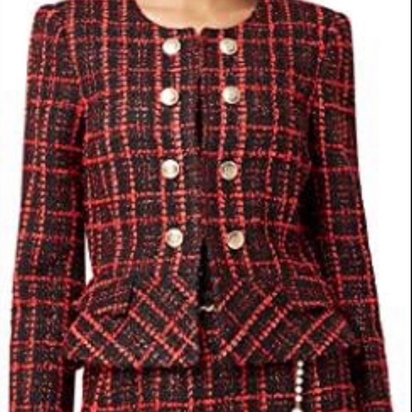 Tahari Other - Tahari  Red Plaid Suit Peplum Suit with Gold Buttons and Chain-link  Belt. NWT.